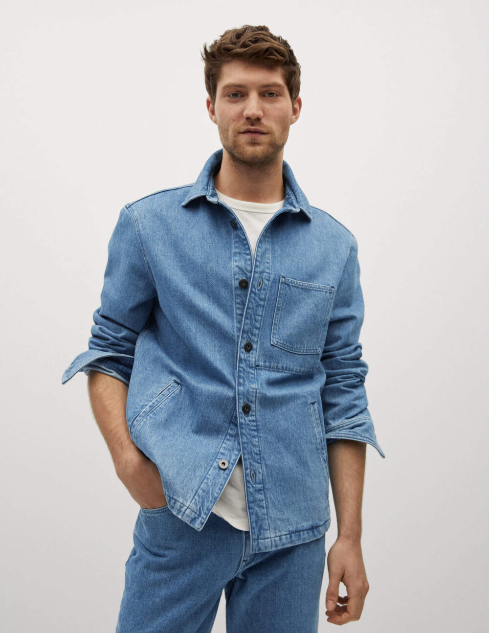 Puffed sleeves denim shirt